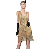 levne oblečení-Retro Řvoucí 20s 20. léta 20. století Bubenové šaty Úbory Sada příslušenství Velký Gatsby Svatební host Flitry Třásně Flitry Třásně Do V Dámské předvečer Všech svatých Karneval Plesová maškaráda