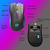Недорогие Мыши-Беспроводная мышь 2,4 г с RGB-подсветкой, перезаряжаемая, 4800 точек на дюйм, регулируемая USB, оптическая оптическая мышь для игр, домашнего офиса, черный/белый