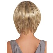 preiswerte ältere Perücke-Synthetische Perücken Glatt Pixie-Schnitt Maschinell gefertigt Perücke Kurz Blond Synthetische Haare Damen Weich Party Einfach zu tragen Blond