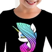 cheap 3D Unicorn Dress-Girls' 3D Rainbow Unicorn Dress Long Sleeve 3D Print Fall Winter Vacation Sports &amp; Outdoor Daily Cute Casual Beautiful Kids 3-12 Years Casual Dress A Line Dress Above Knee Regular Fit