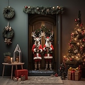 abordables Cubiertas para puertas navideñas-Adornos navideños para puertas, renos, cubiertas para puertas, tapiz para puertas, decoración de cortinas para puertas, telón de fondo navideño, pancarta para puerta de entrada, suministros de