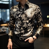 preiswerte Pflanzen Muster-Ostern Herren Blumen Hemd Knopfhemd Langarm Brautkleider schlicht Freizeitskleidung Wochenende Herbst Winter Umlegekragen Bedruckt Button-Down Schwarz Gelb Rote Braun Schwarz+Weiß