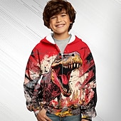 billiga Pojkens 3D-djur-Pojkar 3D Dinosaurie Huvtröja Kappa Ytterkläder Långärmad 3D-tryck Höst Vinter Mode Streetwear Häftig Polyester Barn 3-12 år Utomhus Ledigt Dagligen Normal