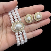 preiswerte Schmucksets-Schmuckset 1 Set Künstliche Perle Strass 1 Halskette Ohrringe Damen Elegant Einfach Layer-Look Schmuck-Set Für Hochzeit Party kleid hochzeitsgast