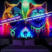 billige Blacklight -billedvev-blacklight billedvev uv reaktiv glød i mørket glød party neon trippy tåkete ulver dyr hengende billedvev veggkunst veggmaleri for stue soverom