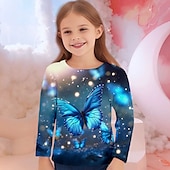 preiswerte Mädchens 3D-Vision &amp; Glanz-Mädchen 3D Tier Schmetterling T-Shirt Langarm 3D-Druck Frühling Herbst Winter Aktiv Sport Modisch kinderkleidung 3-12 Jahre Outdoor Täglich Innen Regular Fit