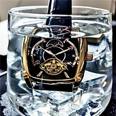 halpa Mekaaniset kellot-Miehet Mekaaninen kello Luova Muoti Liiketoiminta Rannekello Automaattinen itsevetävä Kuun vaiheen näyttö Loistava VEDENPITÄVÄ Nahka Katsella