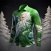 abordables Tenue de Père Noël-père Noël Décontractées Homme Chemise Usage quotidien Sortie Automne hiver Col rabattu manche longue Jaune, bleu marine, Bleu Roi S, M, L Tissu extensible dans les 4 sens Chemise Noël