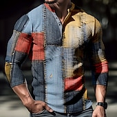 Men's Graphic Color Block Patchwork Long Sleeve 3D Print Daily Classic Outdoor Sports Outdoor Casual Holiday Fall Yellow Blue Henley Henley T-Shirt4