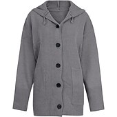 voordelige Vesten en bovenkleding-Dames Vest Gebreid nappi Effen Effen Kleur Basic Casual Zacht Lange mouw Ruimvallend Trui Vesten Capuchon Open voorzijde Herfst Winter blauw Zwart Grijs / Dagelijks / Jas