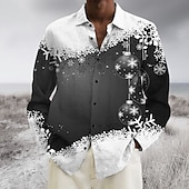 abordables Tenue de scène de Noël-chemises imprimées pour hommes avec scène de Noël, chemises à imprimés graphiques, flocon de neige, revers vin bleu vert, imprimé 3D, rue, décontracté, manches longues, imprimé boutonné, vêtements,