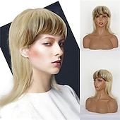 abordables Perruques historiques-perruque mulet courte et hirsute moderne pour femme perruque mulet des années 80 perruque coupe lutin avec frange perruques synthétiques naturelles de remplacement de cheveux blonds avec reflets