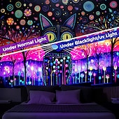 levne Tapiserie Blacklight-blacklight tapiserie UV reaktivní záře ve tmě dvě kočky mlhavá příroda krajina závěsná tapiserie nástěnná malba pro obývací pokoj ložnice