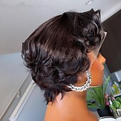 abordables Pelucas delanteras del cordón de cabello natural-Cabello humano 13x4 frente de encaje corte pixie peluca onda bob frente de encaje transparente pelucas de cabello humano brasileño frontal de encaje pelucas para mujeres parte lateral peluca corta y