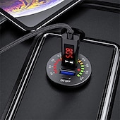 voordelige Auto-oplader-36w dual usb qc3.0 autolader 12v usb-uitgang snel opladen stopcontact met kleurrijke digitale voltmeter &amp; aan / uit knop &amp; 10a ingebouwde zekering voor voertuigen motorfietsen marine boot atv bus