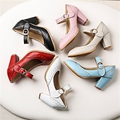 preiswerte Block Heels-Weiße Mary-Jane-Pumps im Vintage-Stil für Damen – Retro-Brogue-Pumps mit gewelltem Riemen und Blockabsatz, elegante Abendschuhe für Hochzeiten und besondere Anlässe