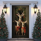 abordables Cubiertas para puertas navideñas-Adornos navideños para puertas, renos, cubiertas para puertas, tapiz para puertas, decoración de cortinas para puertas, telón de fondo navideño, pancarta para puerta de entrada, suministros de