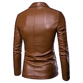 abordables Blazers pour hommes-Homme blouson cuir blazer Extérieur Usage quotidien Chaud Coupe Vent Automne hiver Plein Mode Vêtement de rue Revers Normal faux cuir Noir Jaune Vin Bleu de minuit Veste