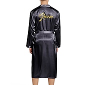 cheap Men&#039;s Robes-Men&#039;s Robe Bathrobe Silk Robe Silk Kimono 1 pcs Plain Stylish Casual Comfort Home Daily Bed Faux Silk Comfort Warm V Neck Long Sleeve Belt Included Fall Winter Black Wine