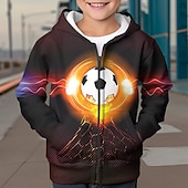 billiga Pojkens 3D Sporter &amp; Spel-Pojkar 3D Fotboll Huvtröja Kappa Ytterkläder Långärmad 3D-tryck Höst Vinter Mode Streetwear Häftig Polyester Barn 3-12 år Utomhus Ledigt Dagligen Normal