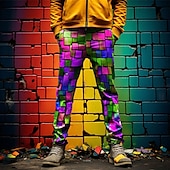 economico Sottile-Color Block Colorato Vetro Lavoro Astratto Per uomo Stampa 3D pantaloni della tuta Pantaloni Esterno Da tutti i giorni Abbigliamento di strada Poliestere Grigio scuro Blu Viola S M L Vita normale
