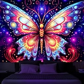 levne Tapiserie Blacklight-blacklight gobelín uv reaktivní záře ve tmě záře party neon trippy mlhavý motýl závěsný gobelín nástěnná malba pro obývací pokoj ložnice