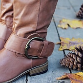 economico Stivali ampi-stivali western larghi in similpelle verde da donna con fibbia - stivali alti fino al ginocchio in stile cowboy per outfit casual e boho chic