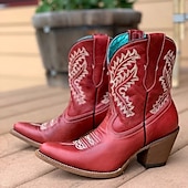 levne Cowboy &amp; Western Boots-dámské červené westernové kovbojské boty s výšivkou pro vintage styl i každodenní nošení