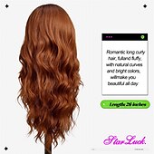 economico Parrucche trendy sintetiche-parrucca ondulata lunga ombre castano ramato per donna parrucca riccia parte centrale da 26 pollici parrucca in fibra sintetica resistente al calore dall&#039;aspetto naturale per l&#039;uso quotidiano nelle