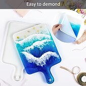 お買い得  絵画、描画、画材-樹脂シリコントレイ金型エポキシ樹脂用鋳造金型diy樹脂大サービング長方形形状ハンドルボード家の装飾用-クラフト瑪瑙ジオードローリングトレイ