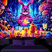 cheap Blacklight Tapestries-Mushroom Wonderland Blacklight Tapestry UV Reactive Glow in the Dark Rabbit Magic World Nature Landscape Hanging Tapestry Wall Art Mural for Living Room Bedroom