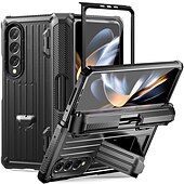 Недорогие Чехлы для Samsung-Чехол для телефона прочный защитный чехол Armor для Samsung Galaxy Z Fold 5 4 3 полностью обвязывающий прочный защитный Flip чехол с встроенной подставкой защитой экрана держателем для S Pen защита