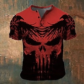 economico Fantasma e teschio-Per uomo Pop art Vichingo Teschi maglietta Camicia Henley Manica corta Stampa 3D Di tendenza Retrò vintage Classico Sportivo Per eventi Per uscire Primavera estate Bianco Blu Rosso Verde Henley