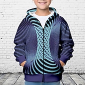 billiga Pojkens 3D Vision &amp; Geometri-Pojkar 3D Grafisk Huvtröja Kappa Ytterkläder Långärmad 3D-tryck Höst Vinter Mode Streetwear Häftig Polyester Barn 3-12 år Utomhus Ledigt Dagligen Normal