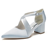 cheap Semi-Formal-Elegant Women&#039;s White Satin Pointed Toe Block Heels – Crisscross Strap Design for Weddings, Formal Parties, and Special Occasions