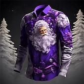 billiga Jultomtens outfit-Herr jultomten Julgran Skjorta Långärmad Ledigt Jul Dagliga kläder Utekväll Höst vinter Nedvikt Mönster Button-Down Grå+Purpur Gul Rubinrött Mörk marin Kungsblå