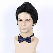 billiga Herrperuker-korta peruker för män 6 tum korta mörkbruna peruker syntetiska raka lager peruker för dagliga cosplay-kostymer