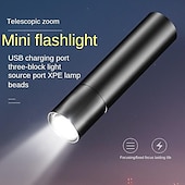 お買い得  懐中電灯-ポータブルミニ LED 懐中電灯、LED トーチ充電式 3 つの照明モード防水格納式強力ライトトーチ屋外ズームトーチ
