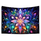 abordables Tapices de luz negra-Tapiz de luz negra que brilla en la oscuridad, con efecto reactivo a los rayos ultravioleta, para fiestas, neón, mandala, bohemio, psicodélico, tapiz colgante, arte mural para pared para sala de