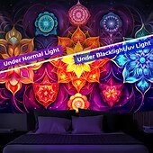 abordables Tapices de luz negra-Tapiz de meditación bohemia con luz negra, reactivo a los rayos UV, que brilla en la oscuridad, tapiz colgante psicodélico, arte mural para pared para sala de estar y dormitorio