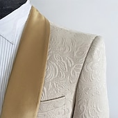 billiga Bröllopsdräkter-Herrarnas bröllopsbal kostymer svart champagne jacquard blommig skräddarsydd passform 2-delad enkelknäppt en-knapp