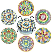 billige Placemats &amp; Coasters &amp; Trivets-diamantmaleraler sett med 6 stk eller 8 stk, runde dalbaner-sett med holder gjør-det-selv-diamant-og-dal-dal-dal-dal-dal-daler skli- og dalbane for voksne diamantmalesett rekvisita
