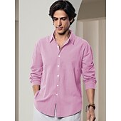 cheap Luxury Linen Shirts-10% Linen Button-Down Men&#039;s Shirt Linen Shirt White Pink Navy Blue Long Sleeve Solid Color Collar Spring &amp; Summer Casual Daily Clothing Apparel