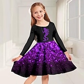 billige 3D Shining Vision kjole-Jenter&#039; 3D Grafisk Kjole Langermet 3D-utskrift Vår Høst Feriereise Daglig Ferie søt stil Fritid Søt Barn 3-10 år Swingkjole Kjole med A-linje Ovenfor knéet Normal