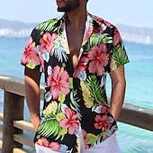 ieftine imprimare florală-Bărbați Floral Flori tropicale Cămașă Cămașă hawaiană Cămașă Aloha Mânecă scurtă Cămașă Răsfrânt Modă Designer Casual În aer liber Stradă Casual Negru Galben Roșu-aprins S M L