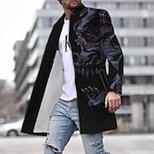 preiswerte leichter Herrenmantel-Herren Totenkopf Motiv Grafik-Drucke Wintermantel Mantel warm halten Atmungsaktiv Komfortabel Modisch Strassenmode Cool Arbeit Freizeitskleidung Ausgehen Tasche Bedruckt Herbst Winter Umlegekragen