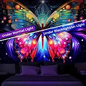 levne Tapiserie Blacklight-blacklight gobelín uv reaktivní záře ve tmě záře party neon trippy mlhavý motýl závěsný gobelín nástěnná malba pro obývací pokoj ložnice