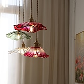 abordables Luces de isla-Lámpara colgante de cristal para isla de cocina, lámpara de techo con pantalla de cristal de flor morada, lámpara colgante rústica E27 para comedor, dormitorio, bar