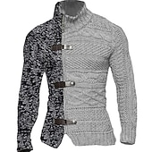 levne pánský svetr cardigan-Pánské Svetr Cardigan Masivní kardigan Oříznutý svetr Kabel Plést Standardní Zip Tlačítko Barevné bloky Stojáček Vinobraní protažení Ležérní Denní nošení Oblečení Klínové rukávy Podzim Zima Černá Bílá