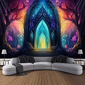 billige Blacklight -billedvev-blacklight gobelin uv reaktiv glød i mørket glød party neon trippy misty fantasy palace hengende billedvev veggkunst veggmaleri for stue soverom